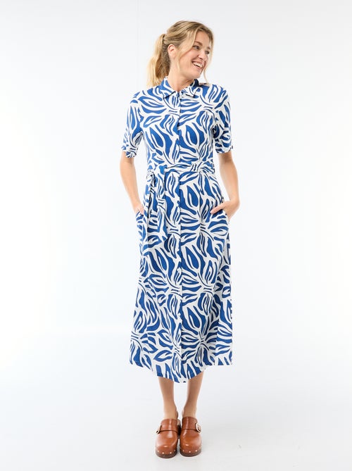 Vestido comprido estilo camisa com cinto para atar - Kiabi