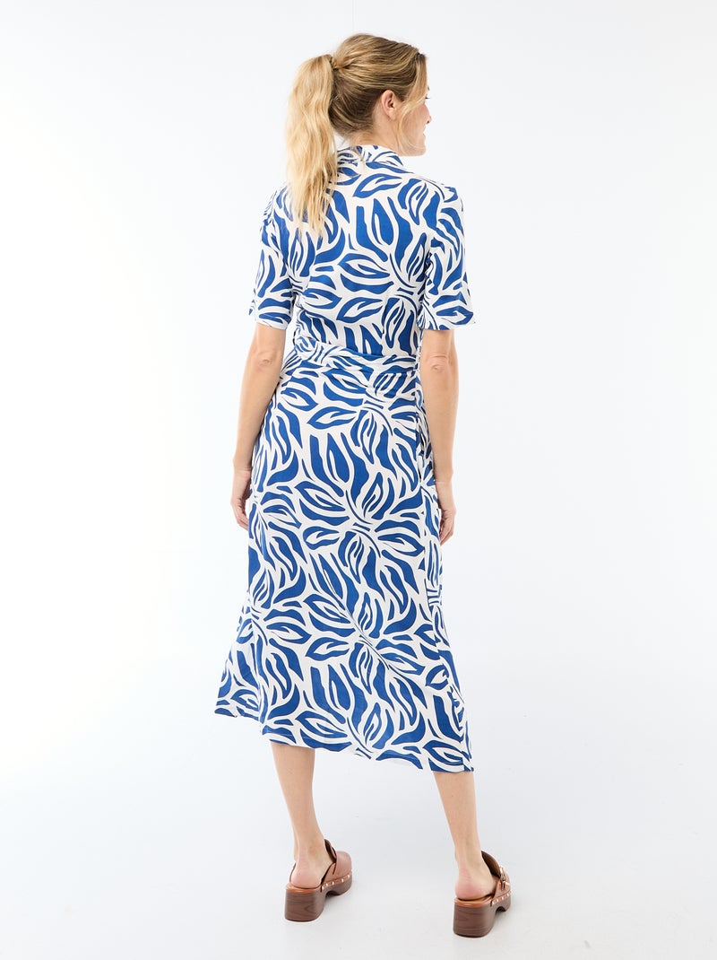 Vestido comprido estilo camisa com cinto para atar Azul - Kiabi