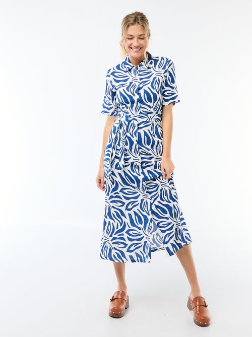 Vestido comprido estilo camisa com cinto para atar - Kiabi