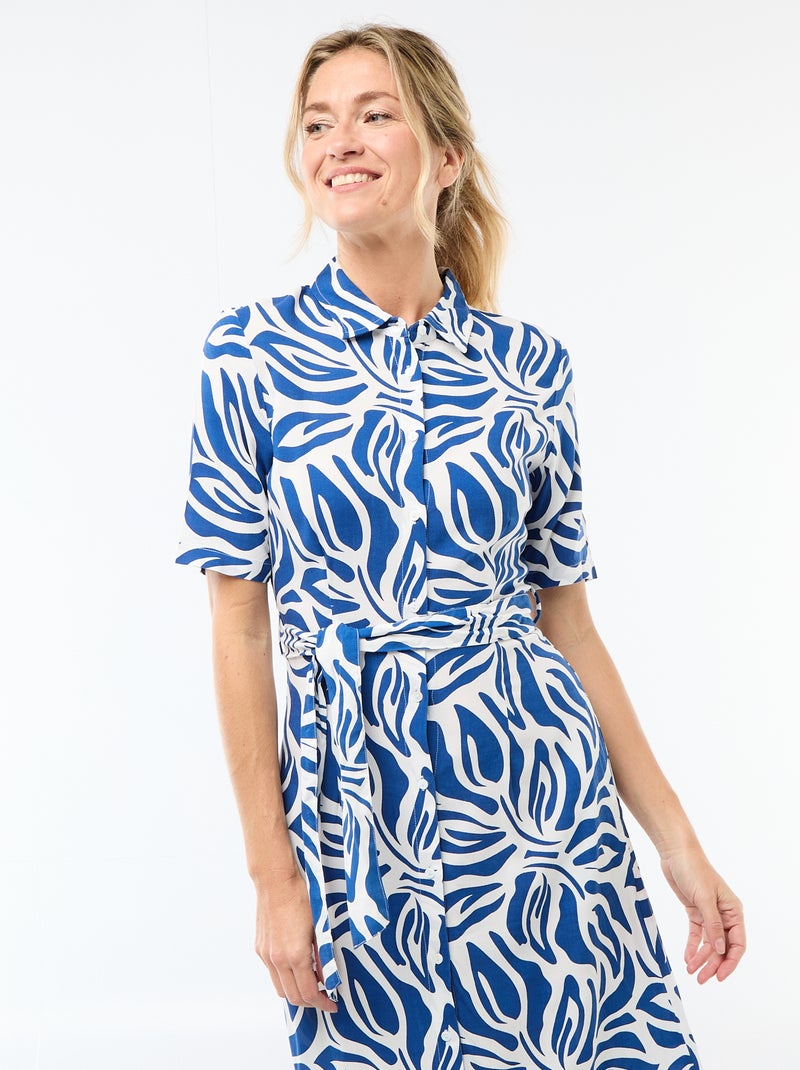 Vestido comprido estilo camisa com cinto para atar Azul - Kiabi