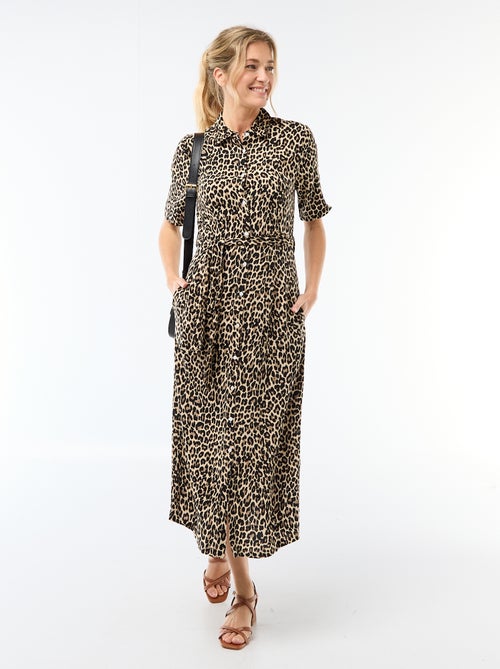 Vestido comprido estilo camisa com cinto para atar - Kiabi