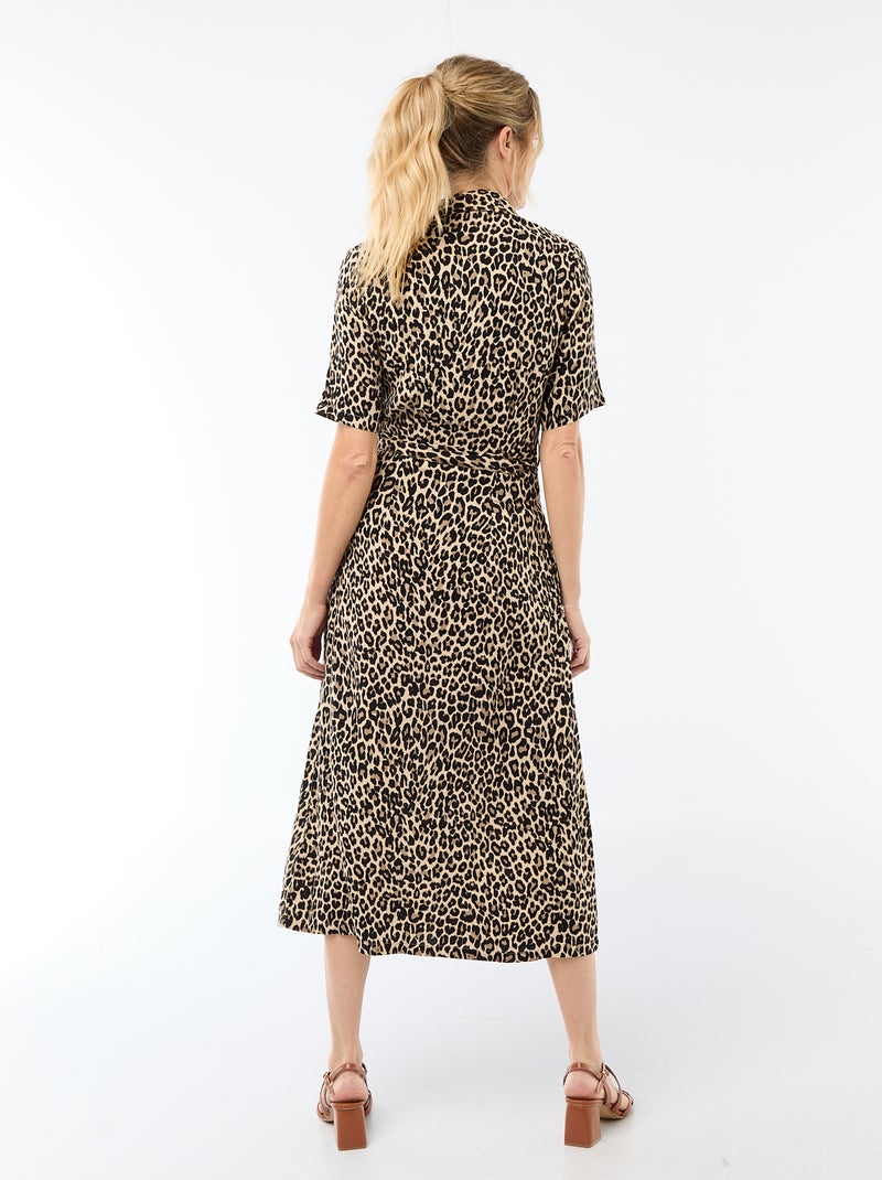 Vestido comprido estilo camisa com cinto para atar Bege - Kiabi