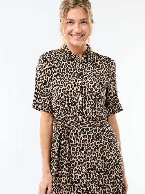 Vestido comprido estilo camisa com cinto para atar - Kiabi