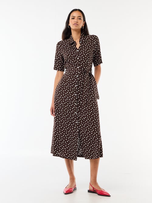 Vestido comprido estilo camisa com cinto para atar - Kiabi