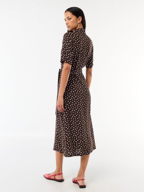 Vestido comprido estilo camisa com cinto para atar - Kiabi