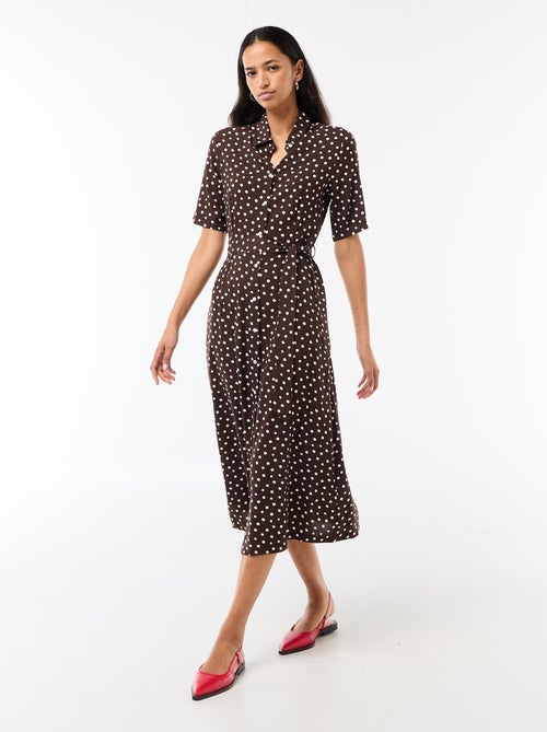 Vestido comprido estilo camisa com cinto para atar - Kiabi