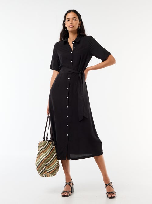 Vestido comprido estilo camisa com cinto para atar - Kiabi