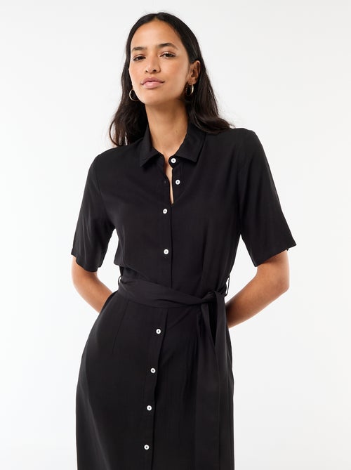 Vestido comprido estilo camisa com cinto para atar - Kiabi