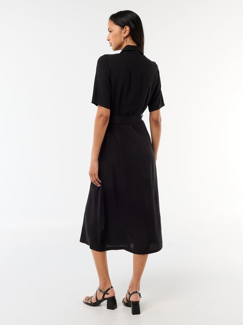 Vestido comprido estilo camisa com cinto para atar - Kiabi