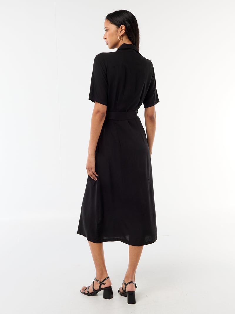 Vestido comprido estilo camisa com cinto para atar Preto - Kiabi