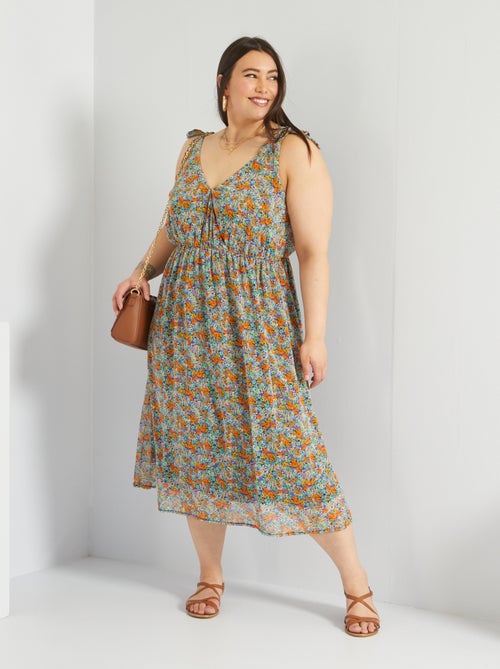 Vestido comprido 'florido' em voile - Kiabi