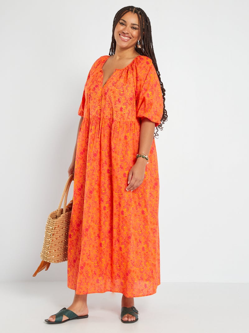 Vestido comprido 'florido' LARANJA - Kiabi