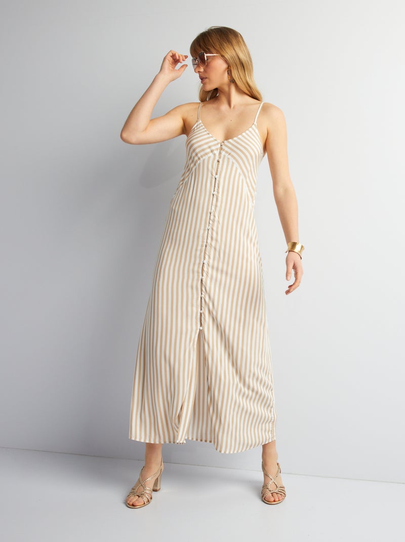 Vestido comprido fluido com alças finas BEGE - Kiabi