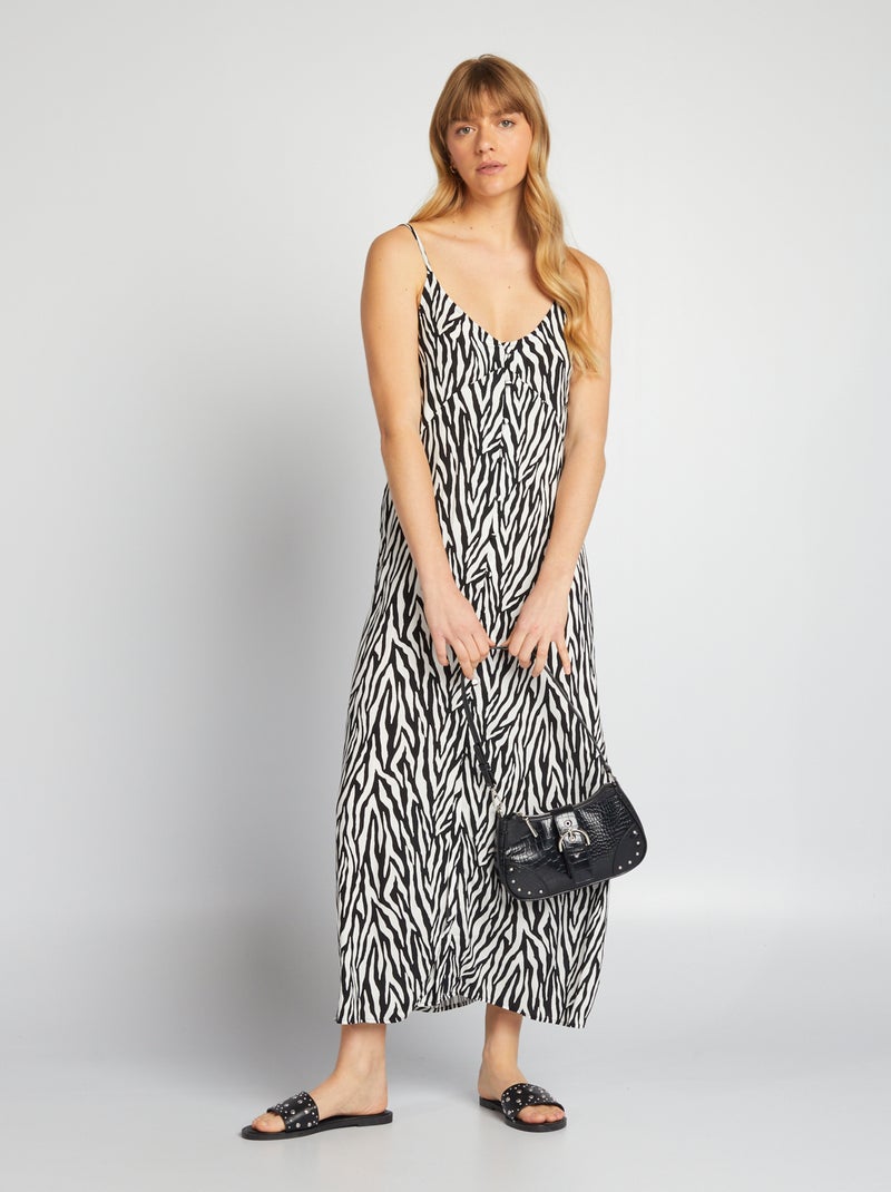 Vestido comprido fluido com alças finas PRETO - Kiabi