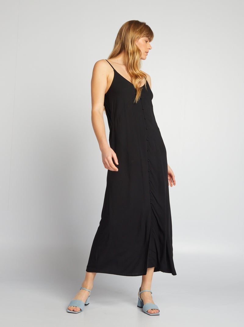 Vestido comprido fluido com alças finas Preto - Kiabi