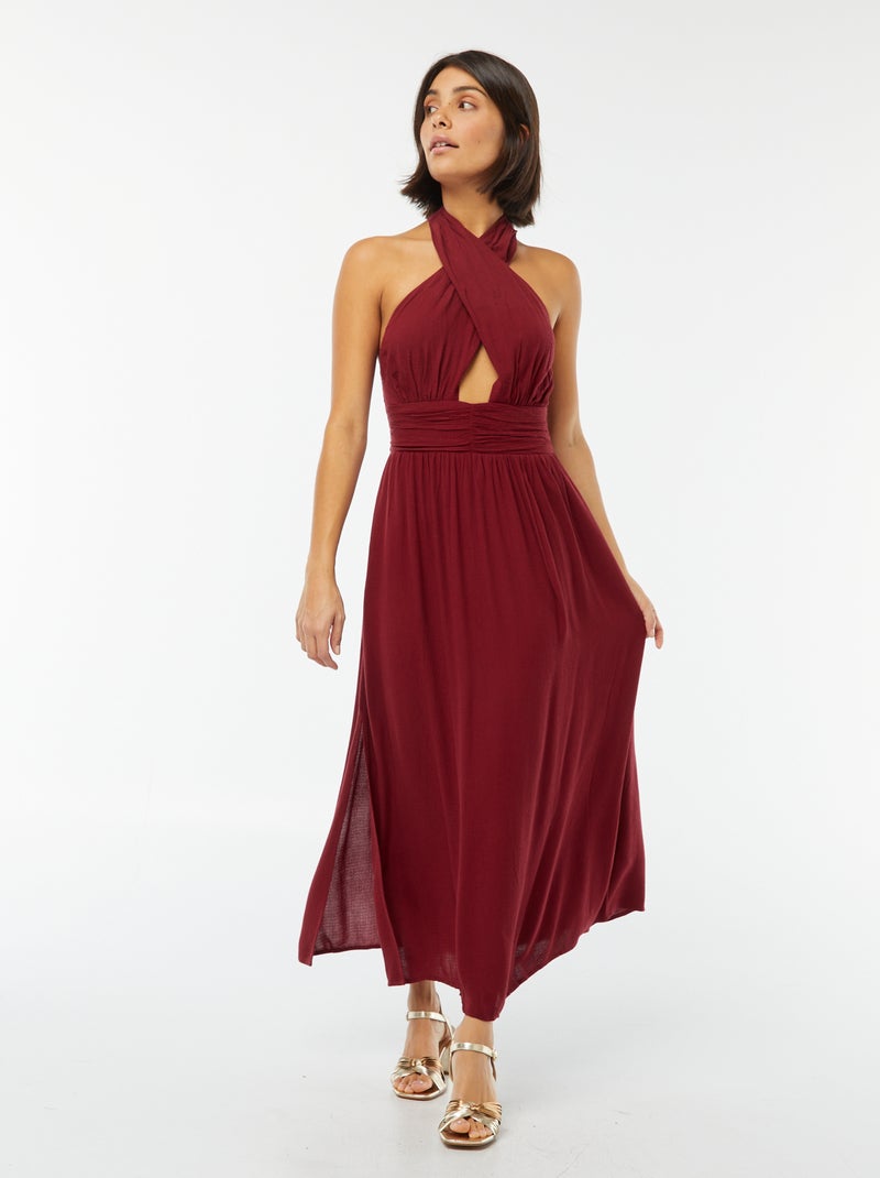 Vestido comprido fluido com decote grande Vermelho - Kiabi