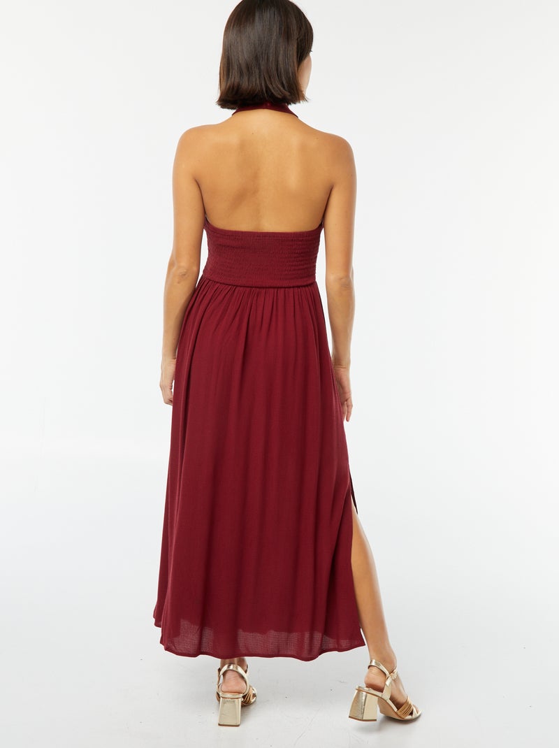 Vestido comprido fluido com decote grande Vermelho - Kiabi