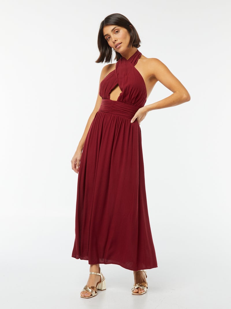 Vestido comprido fluido com decote grande Vermelho - Kiabi
