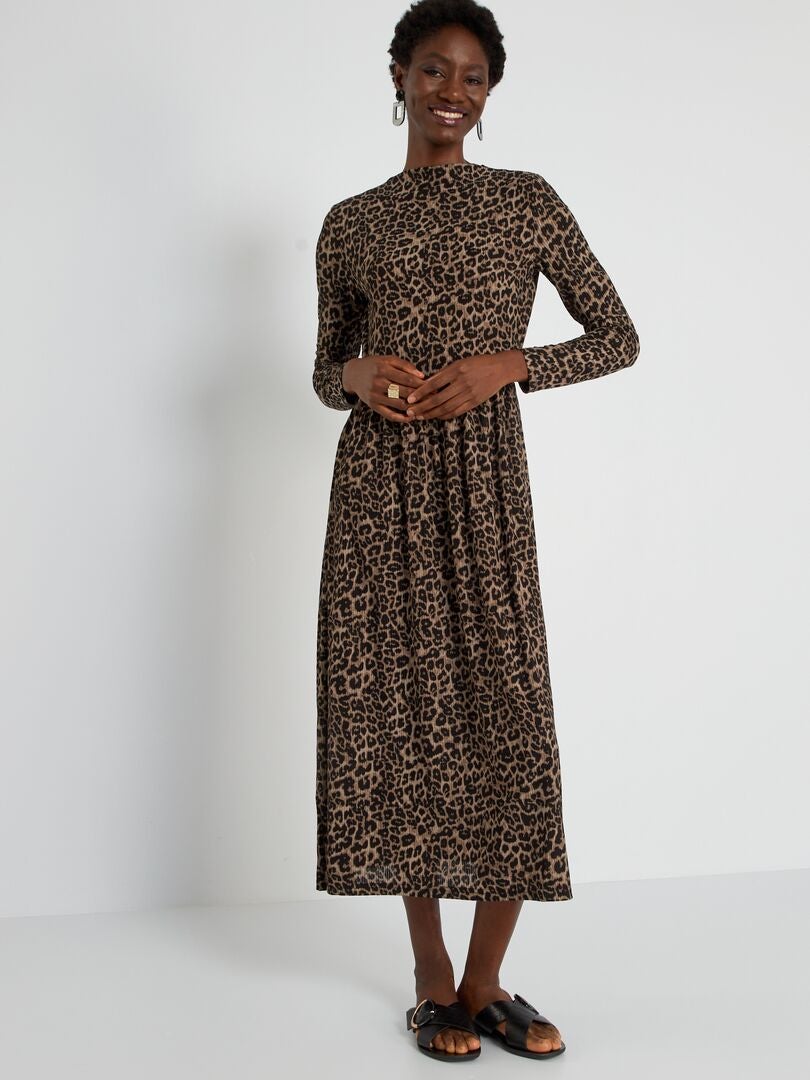 Vestido comprido fluido com motivo LARANJA - Kiabi