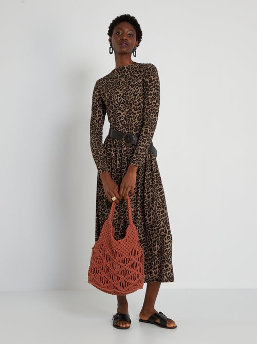 Vestido comprido fluido com motivo - Kiabi