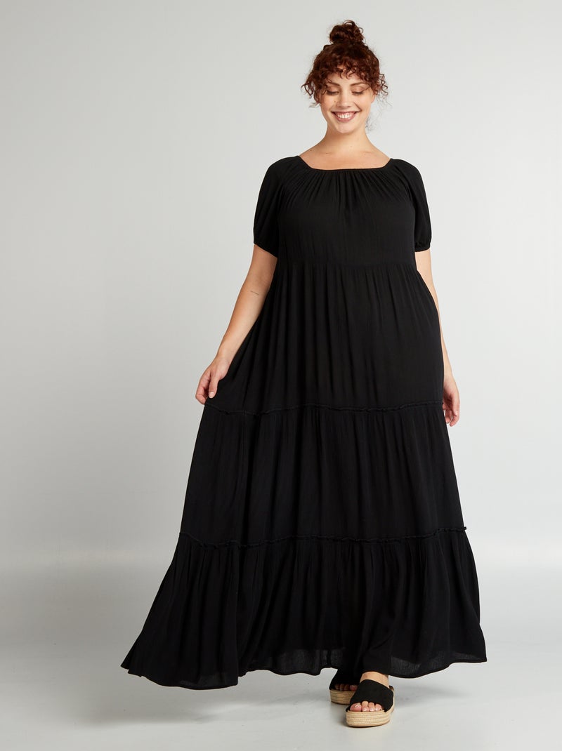Vestido comprido fluido em camadas Preto - Kiabi