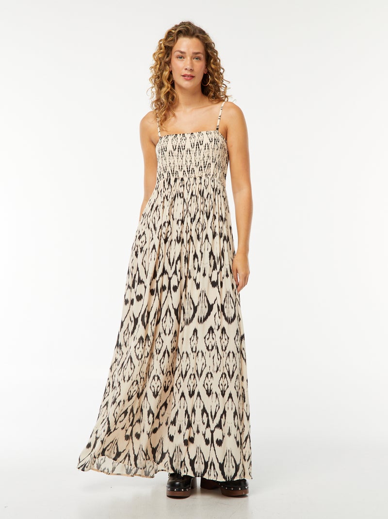 Vestido comprido fluido em malha crepe PRETO - Kiabi