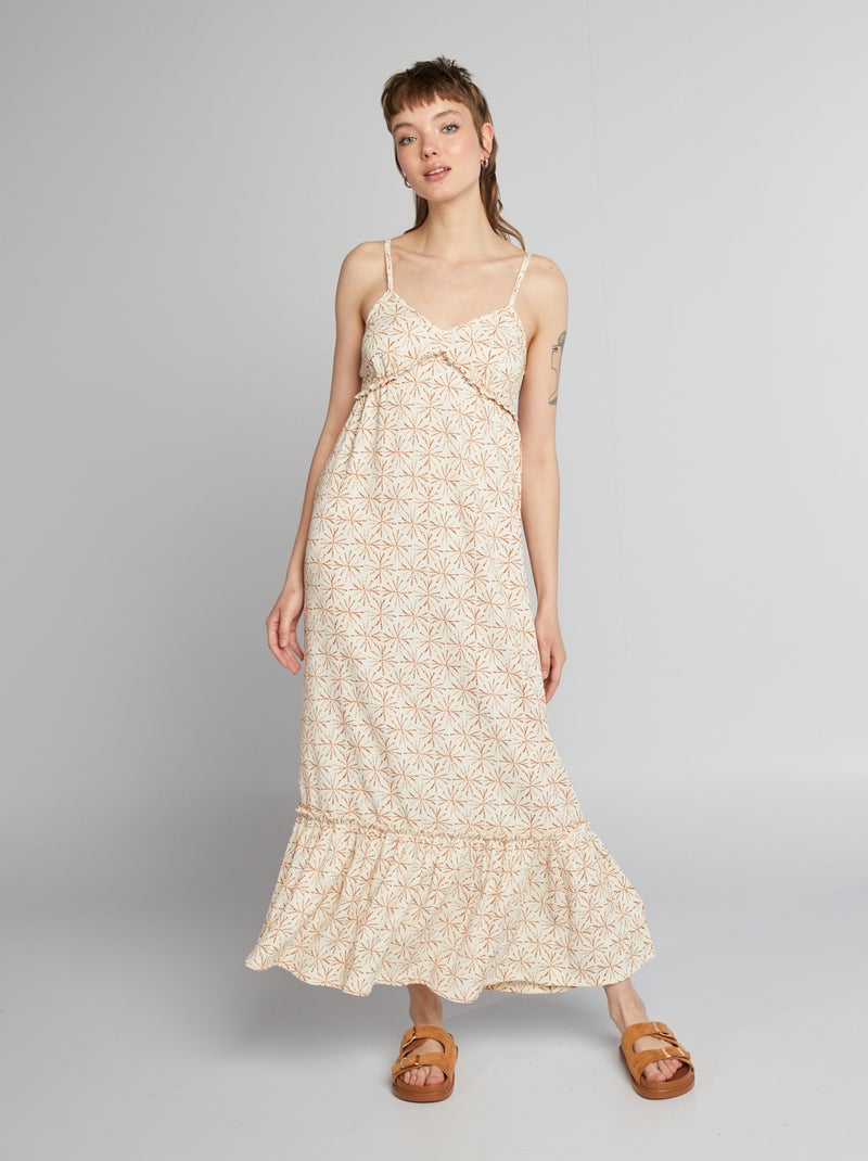 Vestido comprido fluido estampado BEGE - Kiabi
