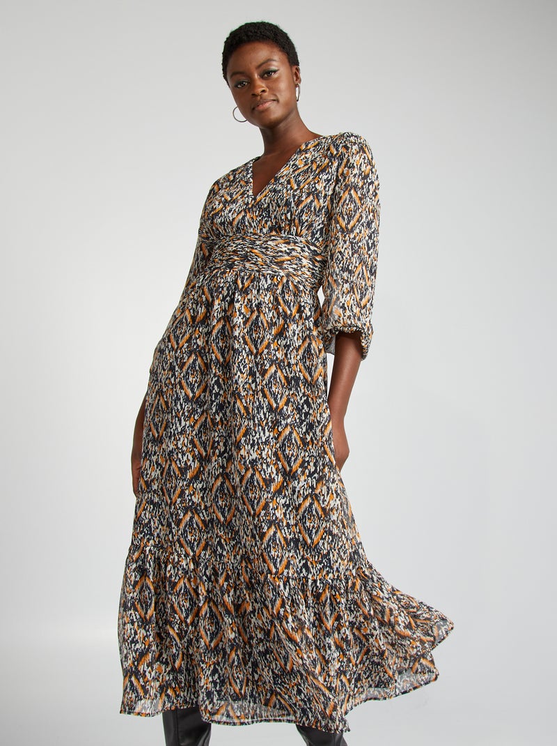 Vestido comprido fluido estampado BEGE - Kiabi