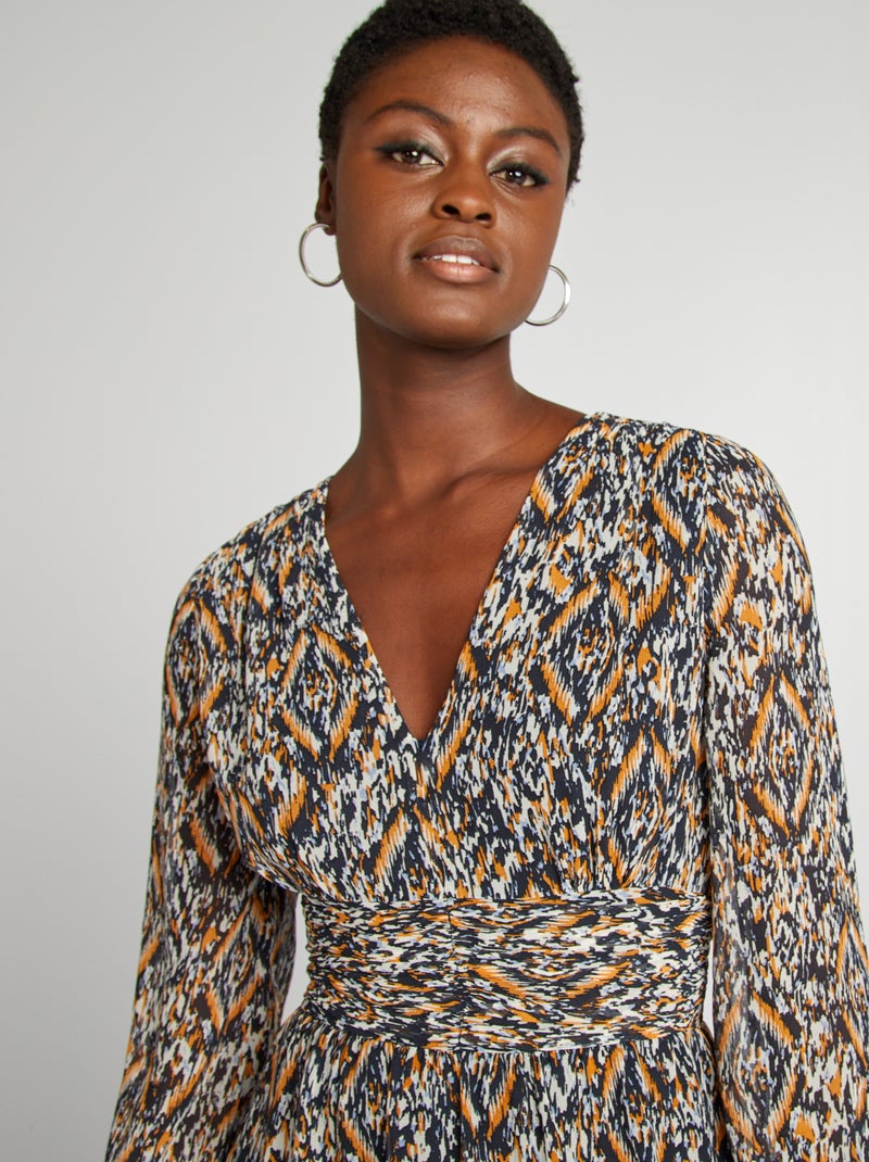 Vestido comprido fluido estampado BEGE - Kiabi