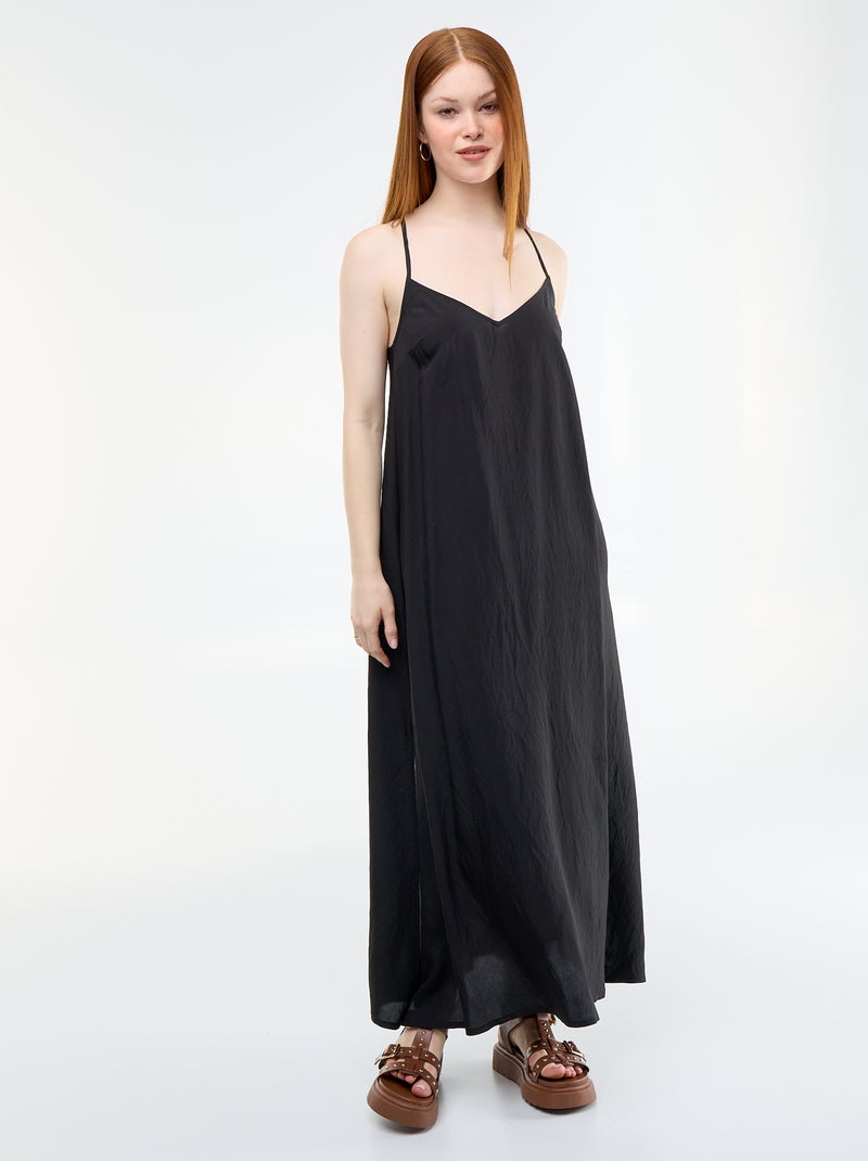 Vestido comprido fluido Preto - Kiabi