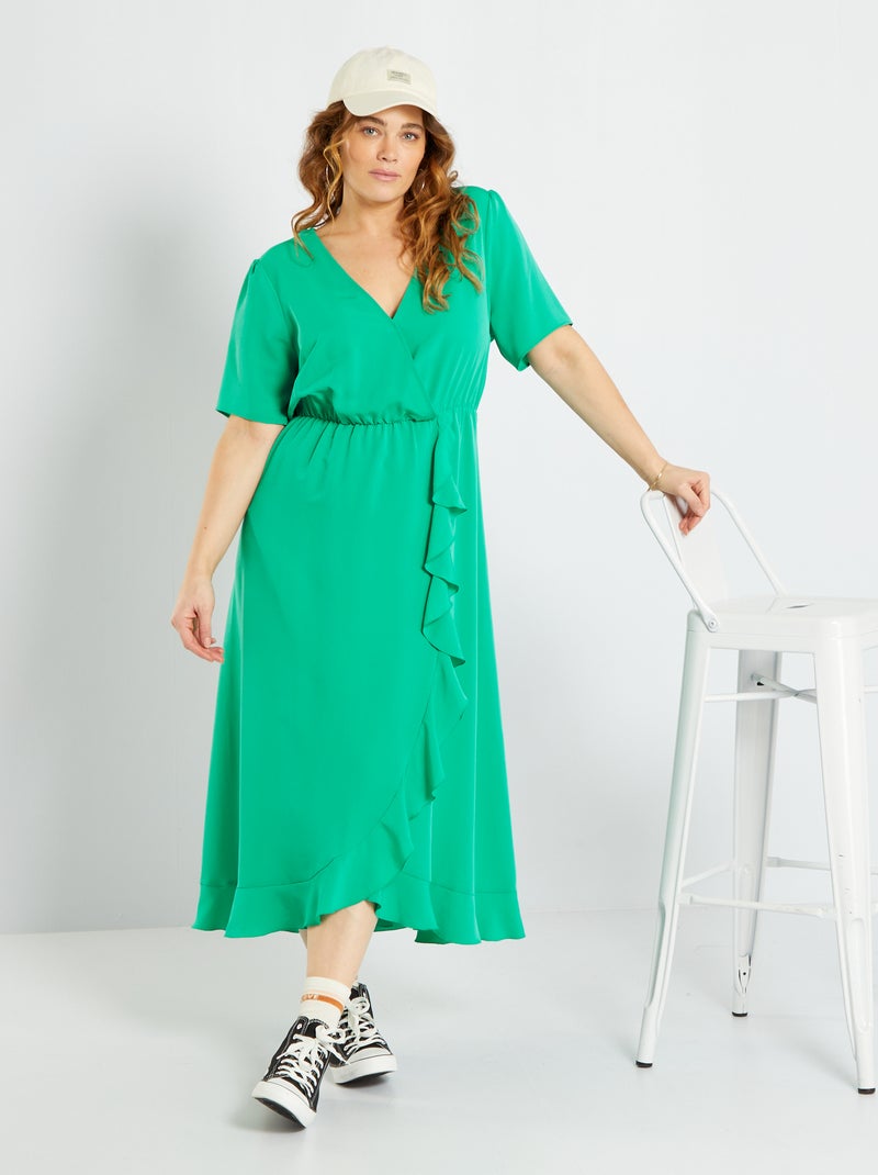 Vestido comprido fluido Verde - Kiabi