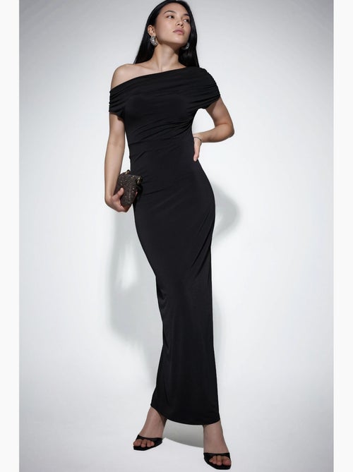 Vestido comprido justo com gola assimétrica hiccup - Kiabi