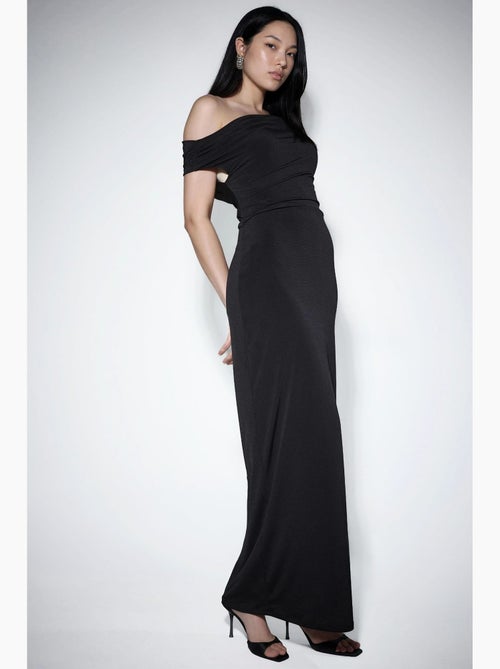 Vestido comprido justo com gola assimétrica hiccup - Kiabi