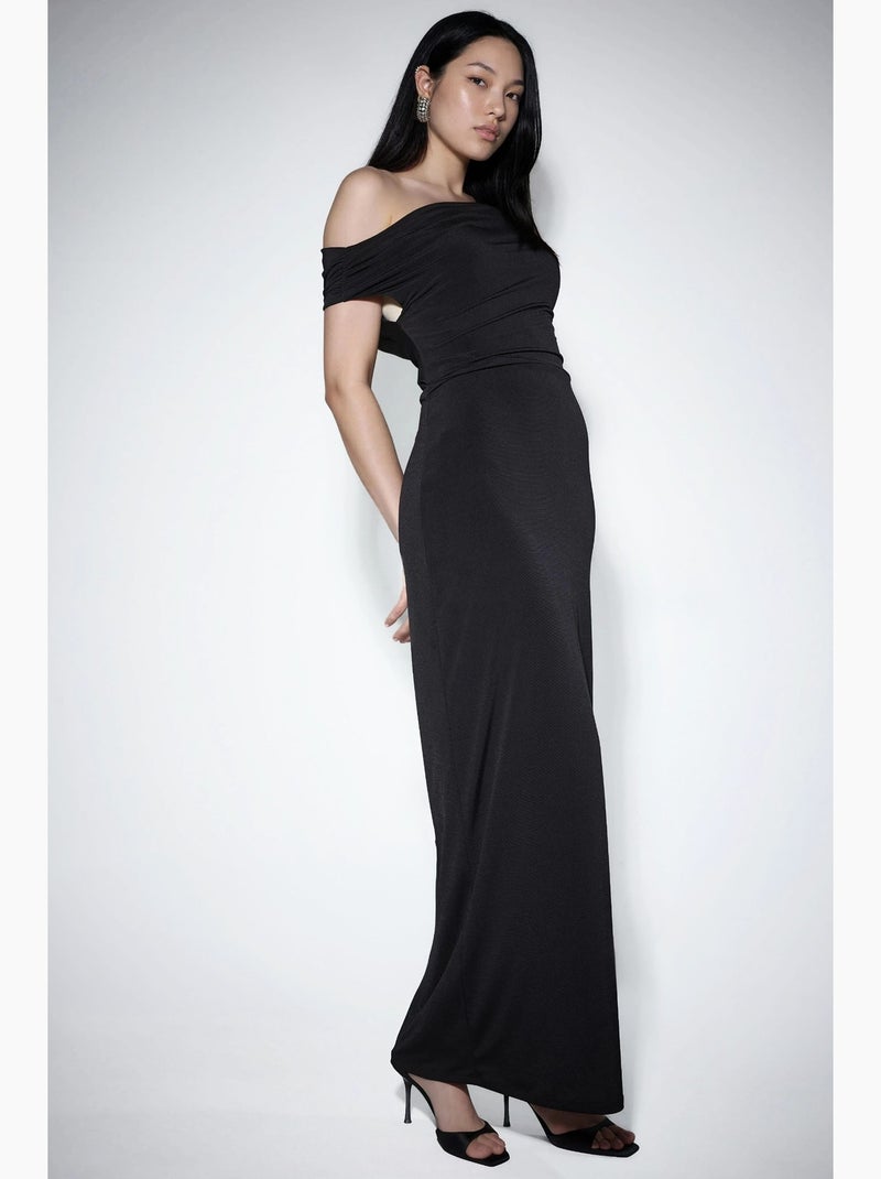Vestido comprido justo com gola assimétrica hiccup Preto - Kiabi