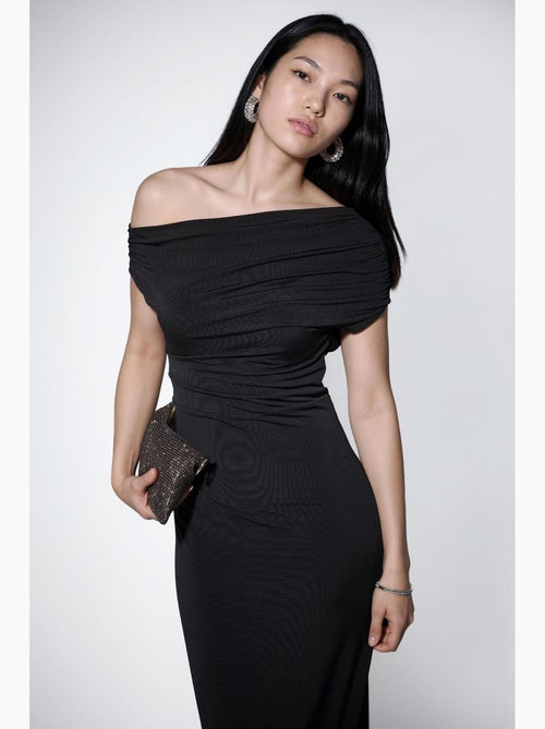Vestido comprido justo com gola assimétrica hiccup - Kiabi