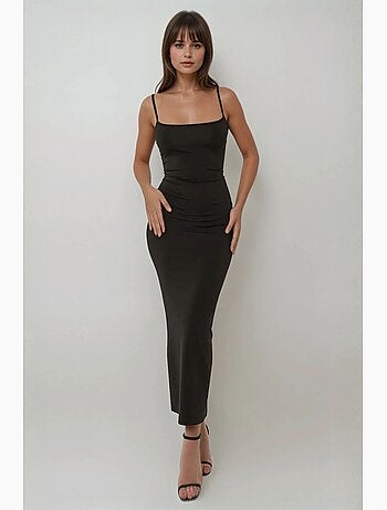 Vestido comprido justo com gola quadrada hiccup