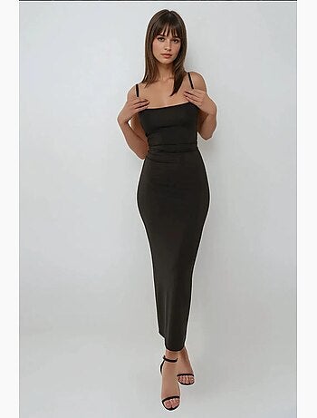 Vestido comprido justo com gola quadrada hiccup