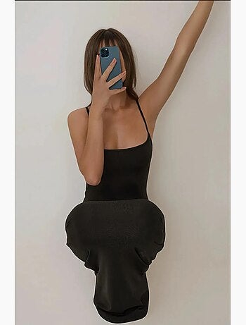 Vestido comprido justo com gola quadrada hiccup