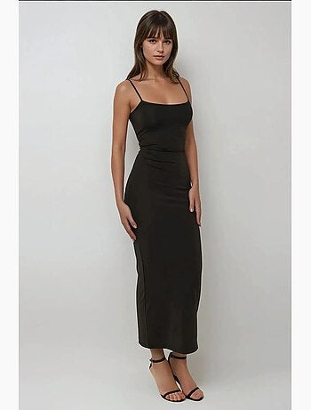 Vestido comprido justo com gola quadrada hiccup