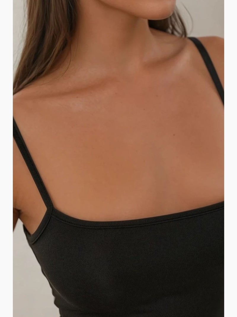 Vestido comprido justo com gola quadrada hiccup Preto - Kiabi