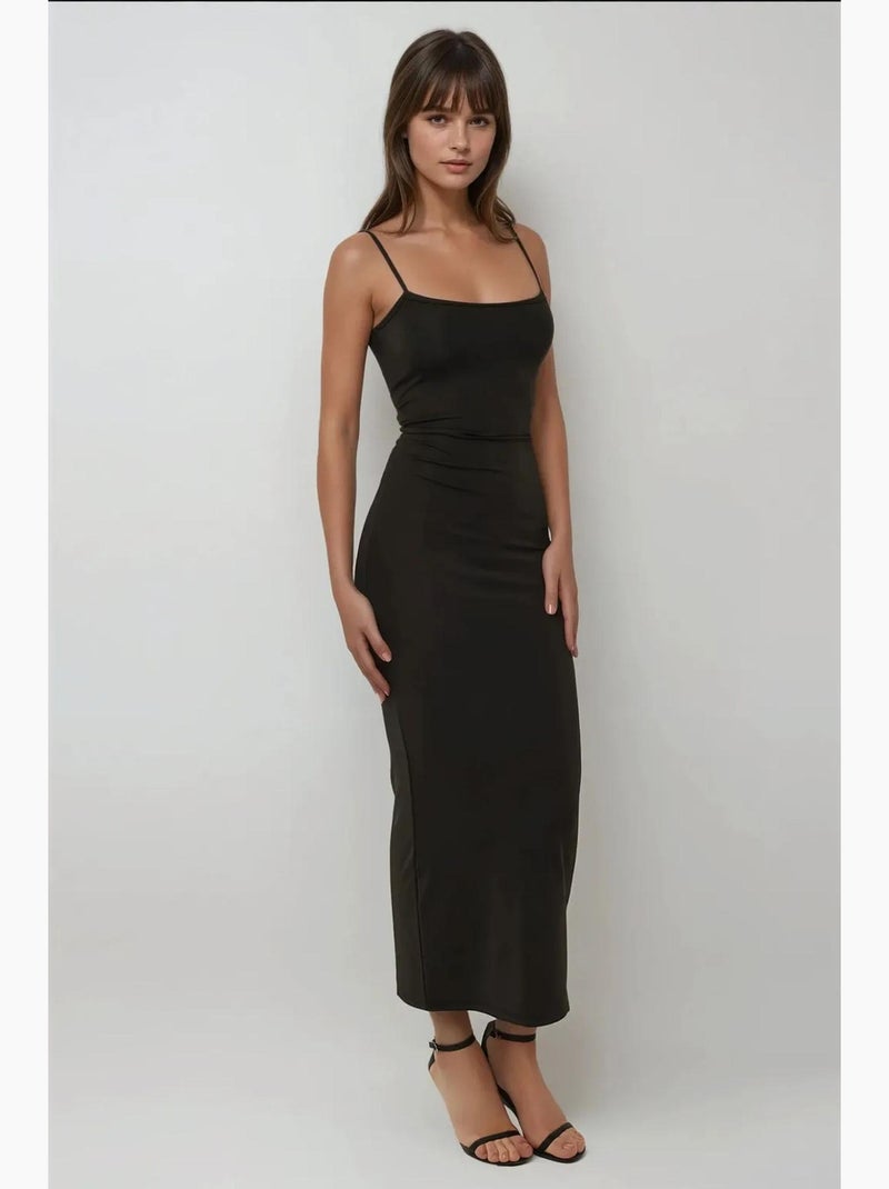 Vestido comprido justo com gola quadrada hiccup Preto - Kiabi