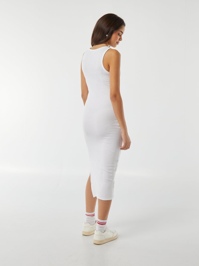 Vestido comprido justo em malha nervurada com mangas justas Branco - Kiabi