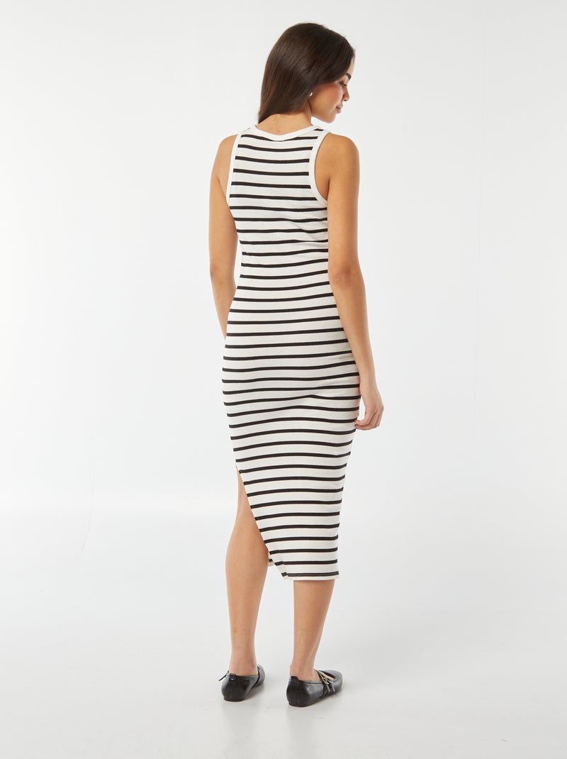 Vestido comprido justo em malha nervurada com mangas justas BRANCO - Kiabi