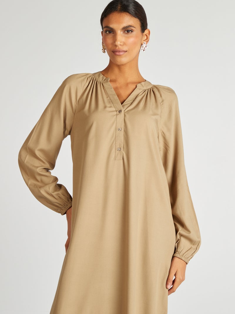 Vestido comprido liso CAQUI - Kiabi