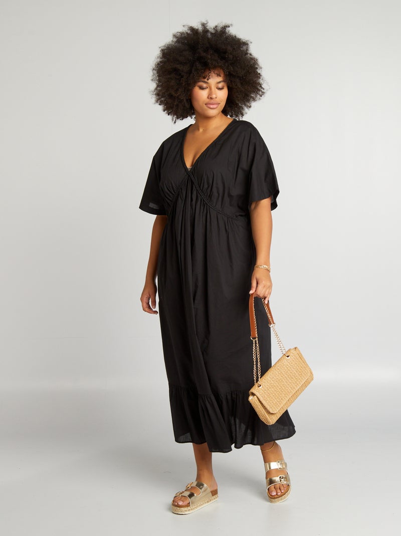Vestido comprido liso com base em camadas Preto - Kiabi