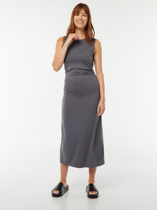 Vestido comprido liso com costas à mostra - Kiabi