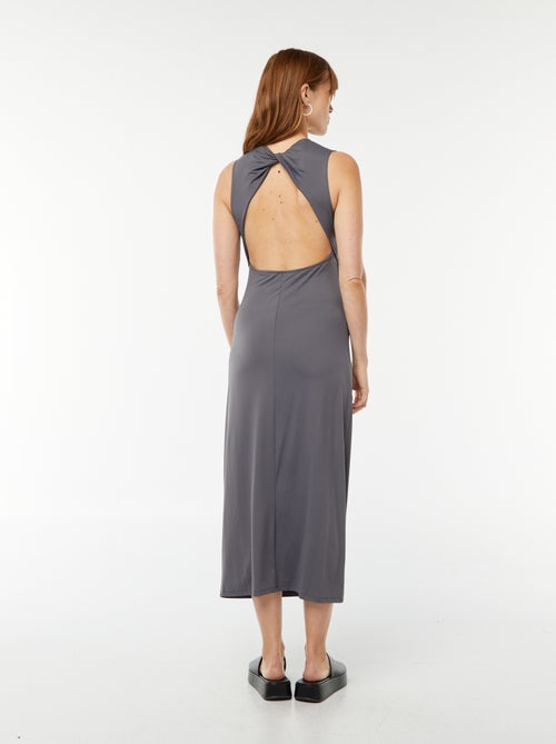 Vestido comprido liso com costas à mostra - Kiabi