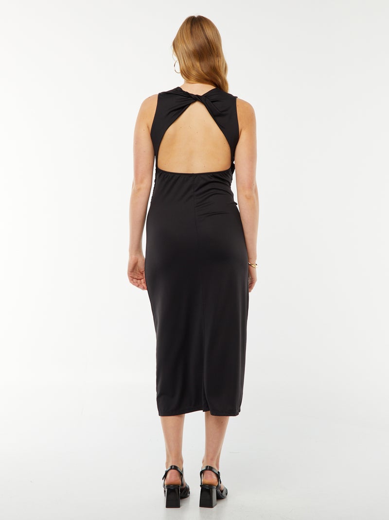 Vestido comprido liso com costas à mostra Preto - Kiabi