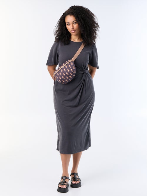 Vestido comprido liso com laço à frente - Kiabi