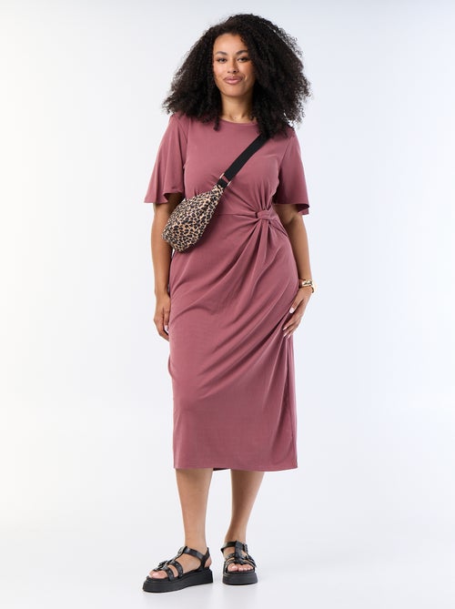 Vestido comprido liso com laço à frente - Kiabi